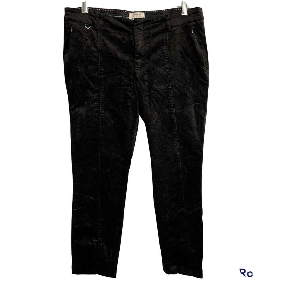 Anthropologie Size 8 The Essential Slim Pants Black Velvet Pockets Cropp…